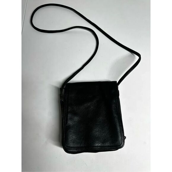 unbranded Handbags - Unisex Faux Leather Black Crossbody Bag with Card Slots Plaid Lined